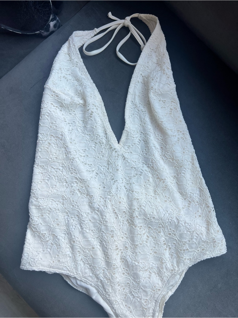 H&M Cream Lace Halter One-Piece Swimsuit